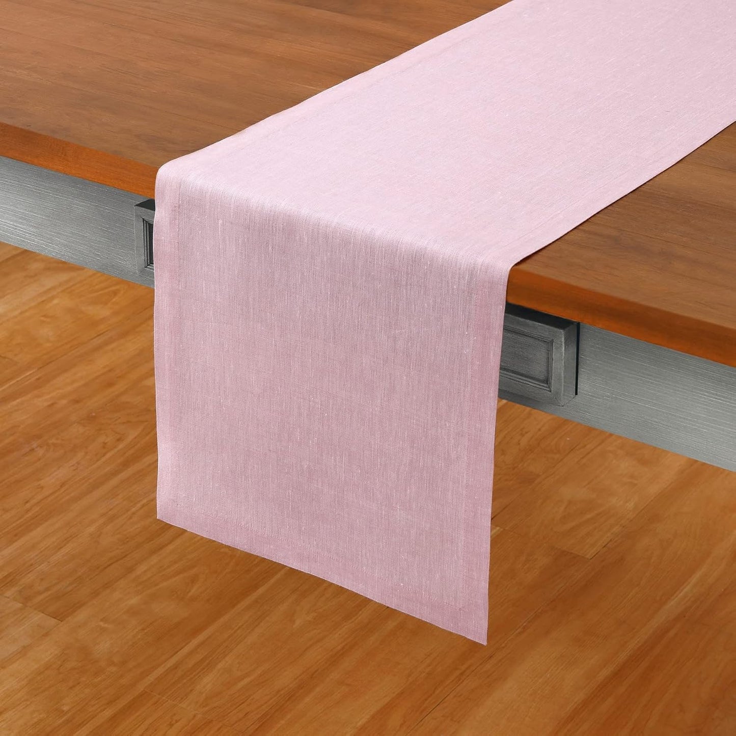 Solino Home Linen Small Table Runner 60 Inches - Athena, 100% Pure Linen Bubblegum Pink Table Runner 14 x 60 Inch Ideal for Dresser and Coffee Tables - Halloween