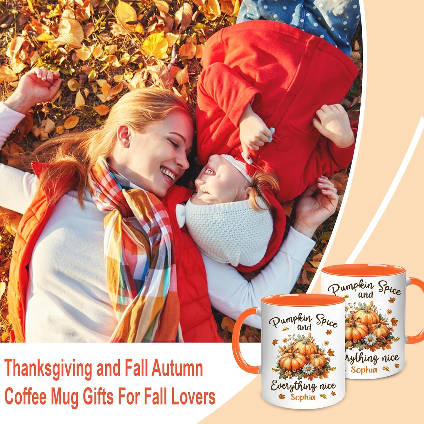 Hyturtle Personalized Fall Autumn Mug Gifts - Pumpkin Spice - Custom Name Coffee Cup Ceramic Mug 11oz 15oz - Autumn Gifts - Fall Thanksgiving Decor Gift - Birthday Christmas