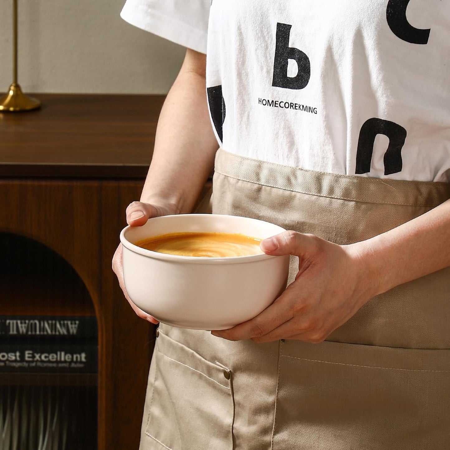 GZG 6-Inch Ceramic Cereal Bowls Set of 4, Rustic Matte Glazed Stoneware Bowls for Cereal, Soup, Salad & Snacks, 30 oz Capacity, Microwave & Dishwasher Safe(Cream Mist)