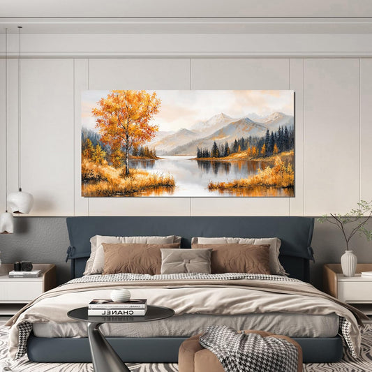 Large Wall Art Decor Art Work for Wall Decor Yellow Botanical Wall Art Prints Vintage Landscape Wall Art Decorations Lakeside Art Work for Walls Home Bedroom Ofiice Decor Aesthetic 24" X 48"