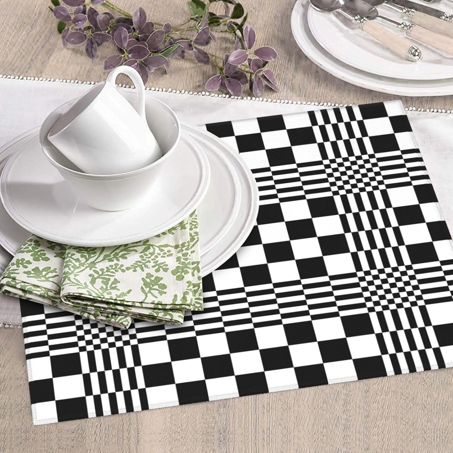 Black White Checkerboard Optical Art Dish Drying Mat for Kitchen Counter & Sink, Absorbent Microfiber Drying Pad for Dishes, Foldable Modern Geometric Kitchen Mat for Dining Area Home Decor, 16" x 18"