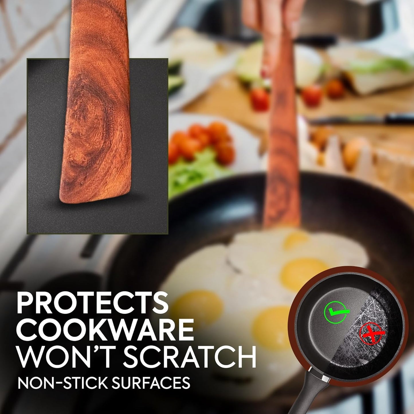 Wooden Spatulas for Cooking - 12 Inch Handmade Set of 2 Spatulas, Wood Turner, Teak Spatula, Turner for Pancake, Flat Egg - Spurtles Kitchen Tools Wooden & Flat wooden spoon (2PC Spatula)