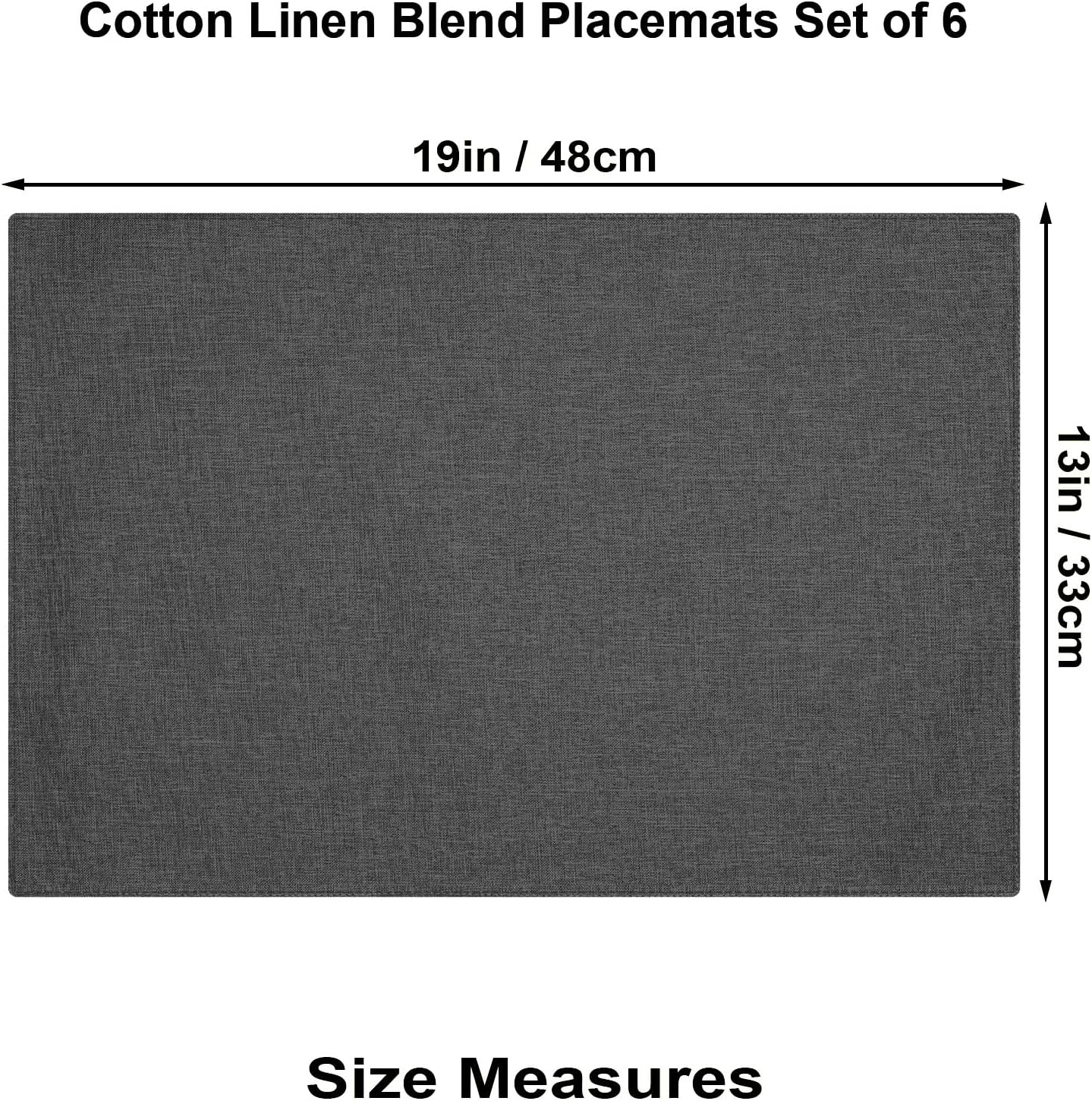 Cloth Placemats Set of 6, Cotton Linen Blend Machine Washable Double Layered Durable Place Mats Heat Resistant Placemats Wrinkle Free Thick Fabric Dining Table Mats (Dark Grey, 6)