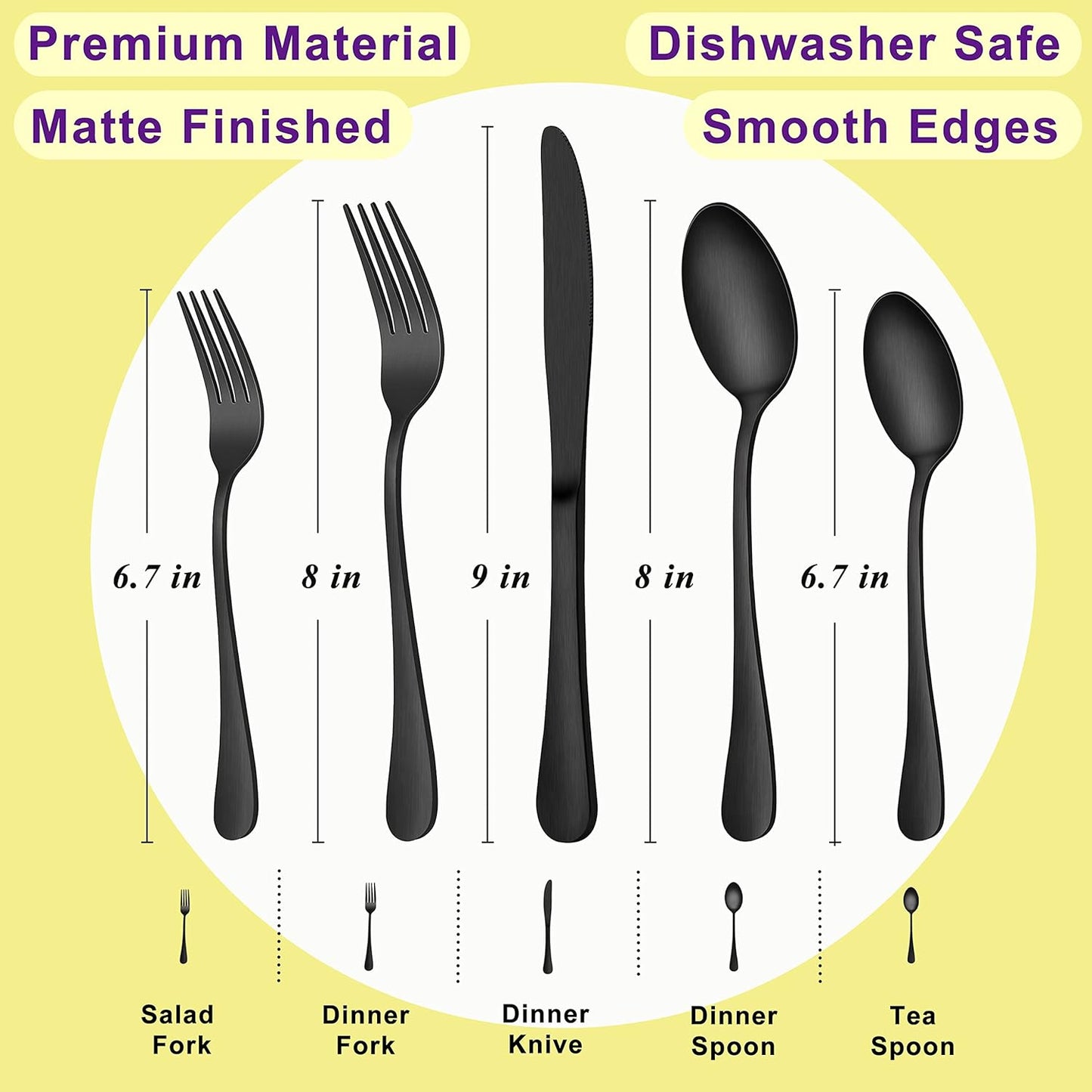 Herogo 30-Piece Matte Black Silverware Set with Drawer Organizer, Stainless Steel Flatware Cutlery Set for 6, Modern Tableware Eating Utensils with Tray, Dishwasher Safe, Satin Finish