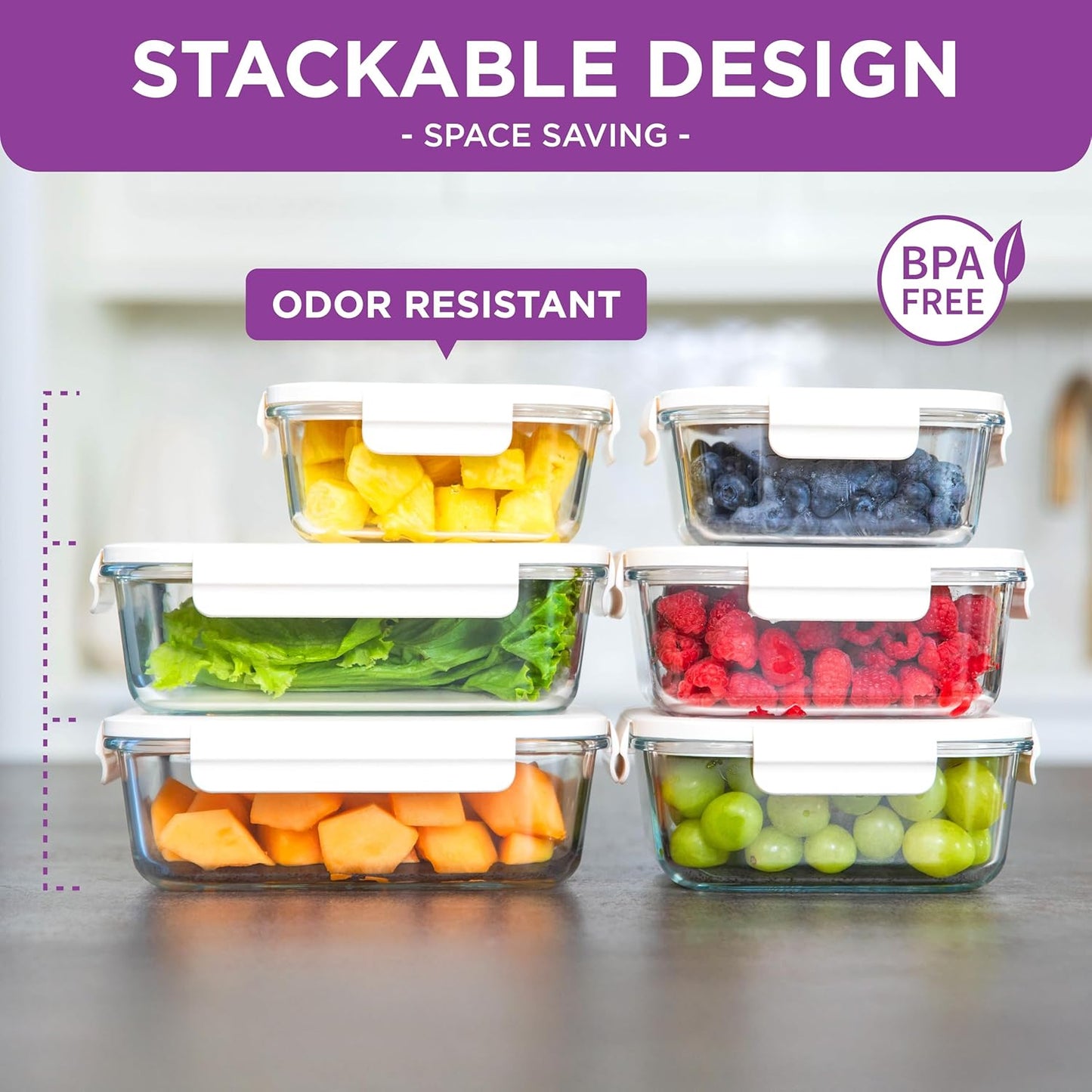 HOLDN’ STORAGE Vacuum Food Storage Containers, Set of 6 Glass Containers Mix & Electronic Pump - Keep Food Fresh Longer, BPA-Free Glass, Leak-Proof, Ideal for Meal Prep, Marinating