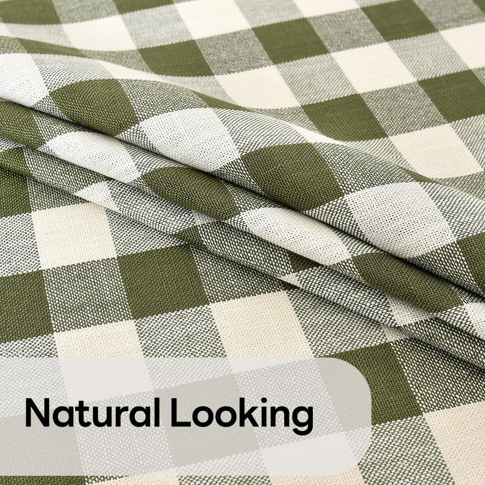 Gingham Round Tablecloth Table Cloth Heavy Duty Cotton Checkered Table Cloth Round Cover for Dining Room(R-Green, 53 inch Diameter)
