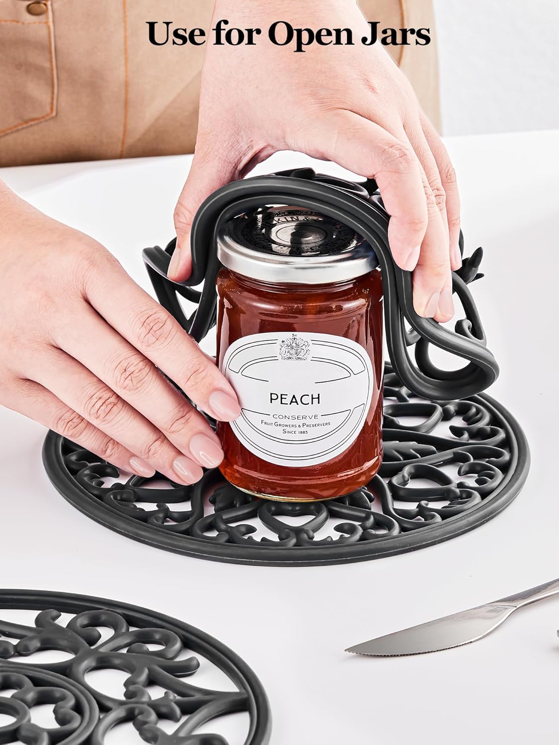 SMARTAKE 6 Set Silicone Trivet Mats, Multi-Use Intricately Carved Coasters, Insulated Non-Slip Durable Kitchen Mats, Flexible Modern Kitchen Table Mat, for Hot Dishes, Pots, Countertop (Black)