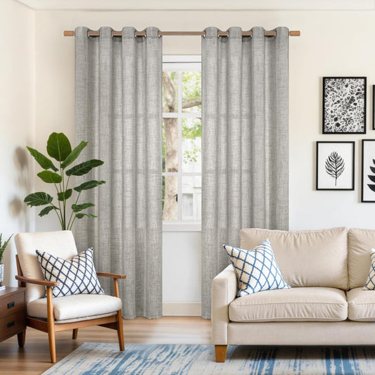 YoungsTex Dark Grey Linen Curtains for Living Room 52 X 80 Inch Length, Semi Sheer Drapes Light Filtering with Bronze Grommet for Bedroom Office Farmhouse Dining, 2 Panels
