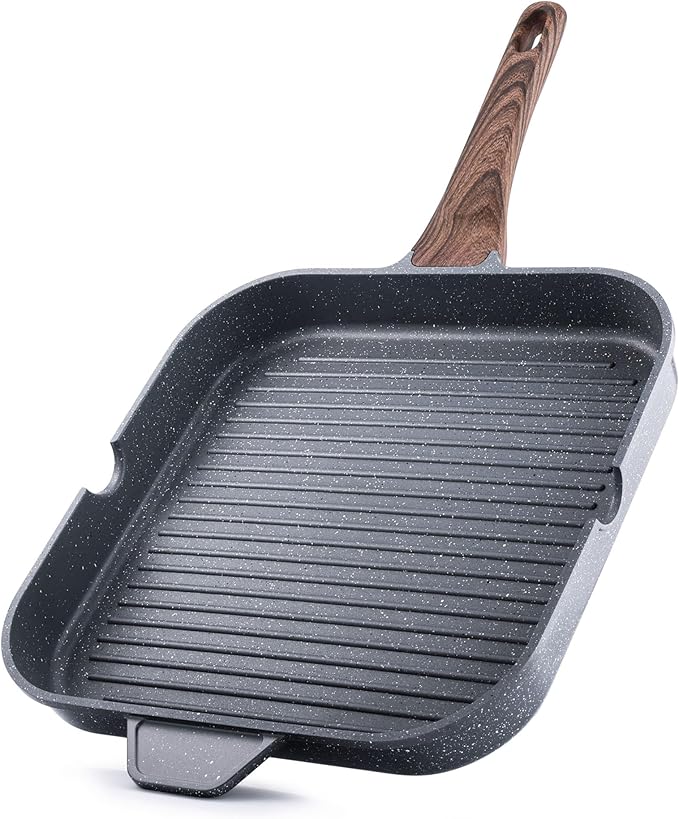 SENSARTE Nonstick Grill Pan for Stove Tops, Versatile Griddle with Pour Spouts, Square Big Cooking Surface, Durable Skillet Indoor & Outdoor Grilling. PFOA Free,12Inch