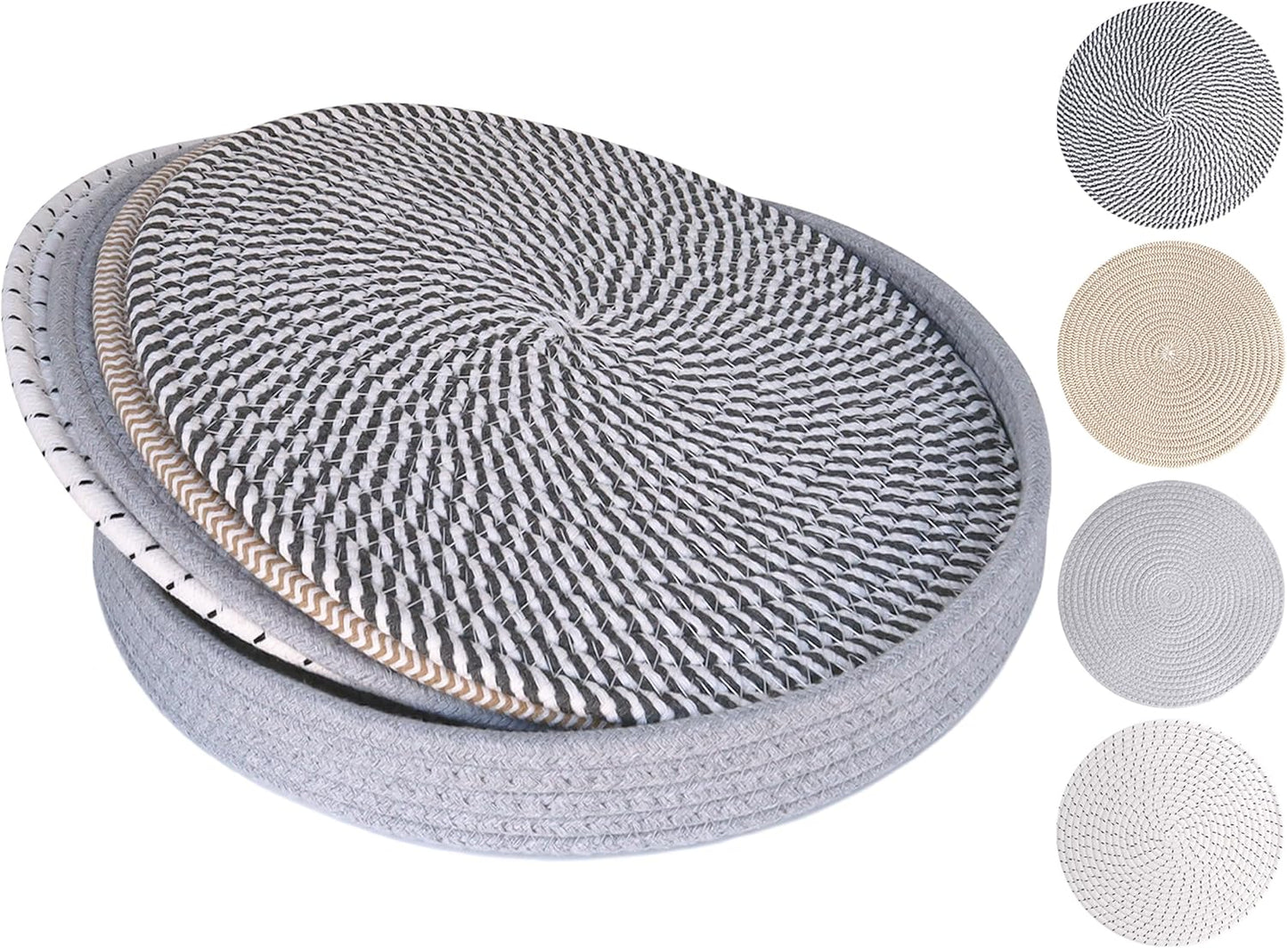 13 Inch Trivets for Hot Dishes, Large Trivets for Hot Pots and Pans with Storage Basket, Thicken Heat Resistant Round Place Mats, Boho Placemats for Kitchen Dining Table, 4 Pcs