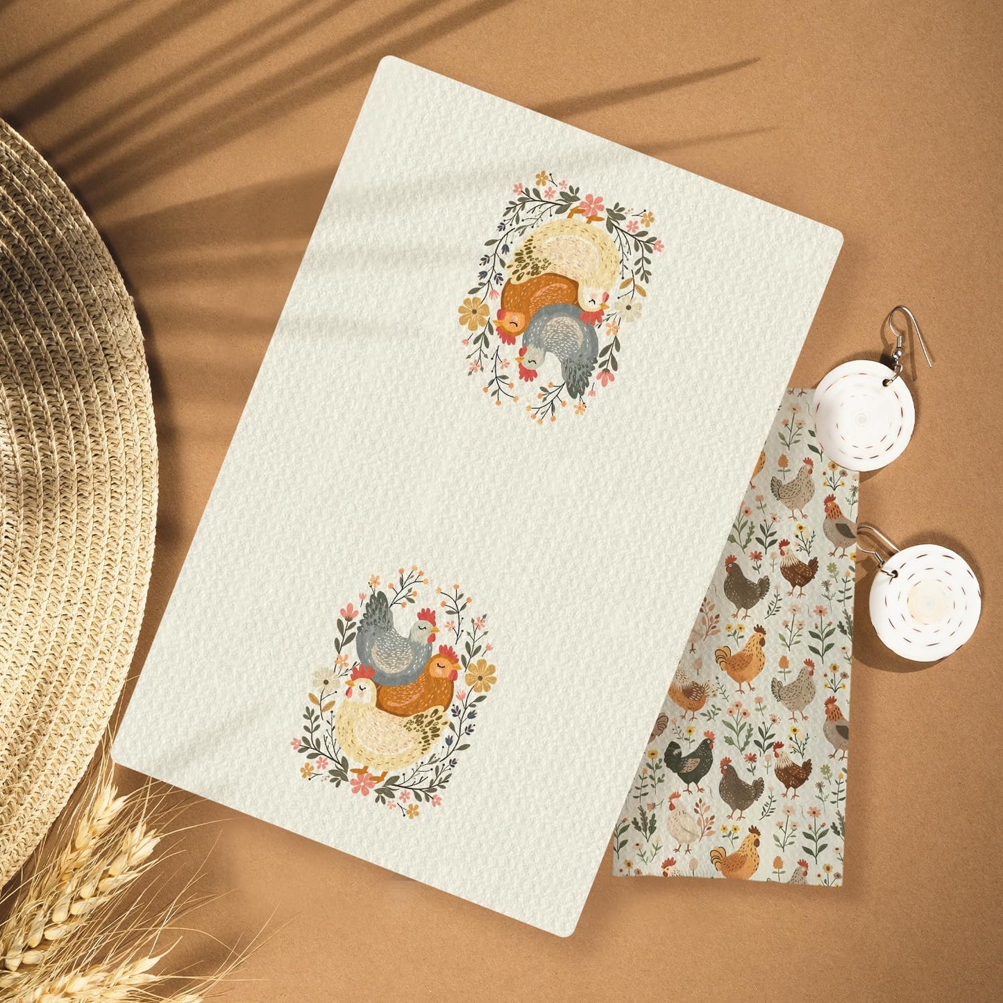 Farmhouse Chicken Rooster Kitchen Towels, Chicken Dish Towels, Rooster Decor Hand Towel for Bathroom Kitchen Decor, Cock Mom Lady Gifts,16x24 Inch Set of 2