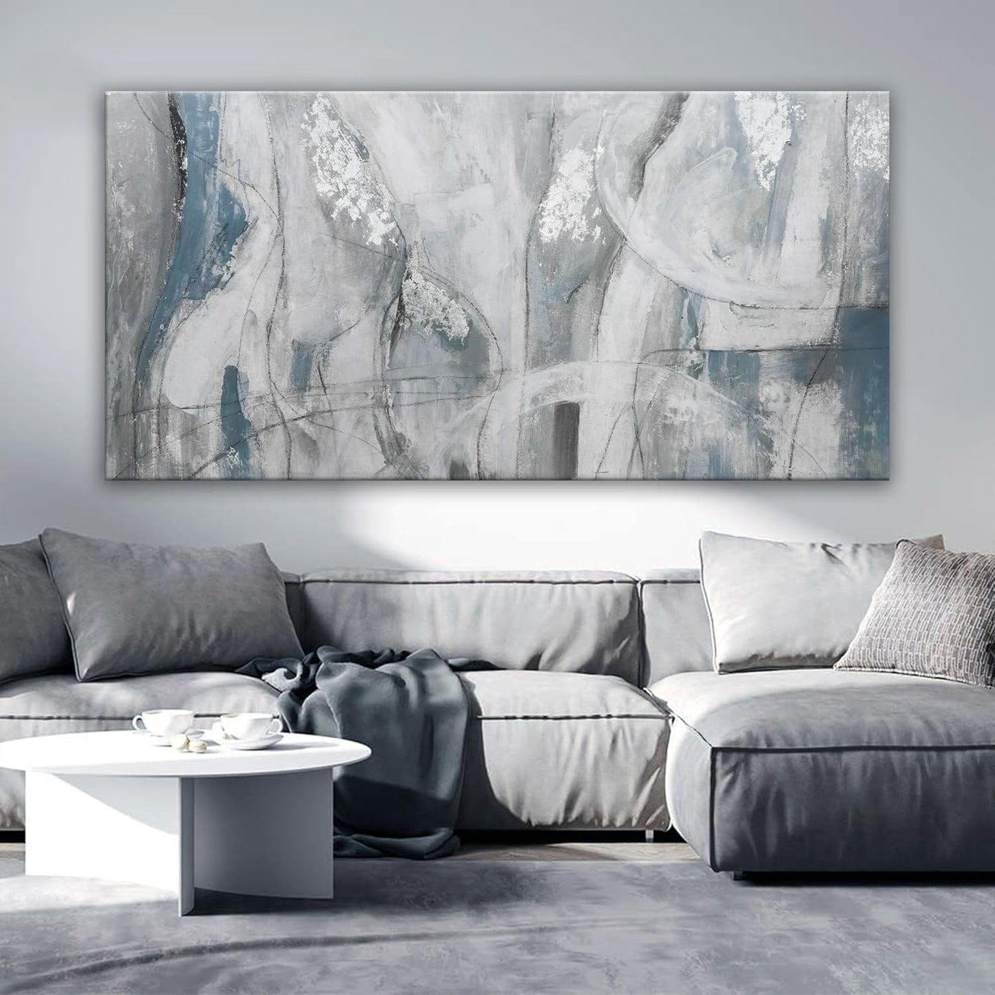 YISXINOAG Large Abstract Wall Art For Living Room Hanging Grunge Room Home Wall Decor Blue Canvas Art Wall Decor Painting White Wall Art Picture For Bedroom Home Office Decoration 29" X 58"