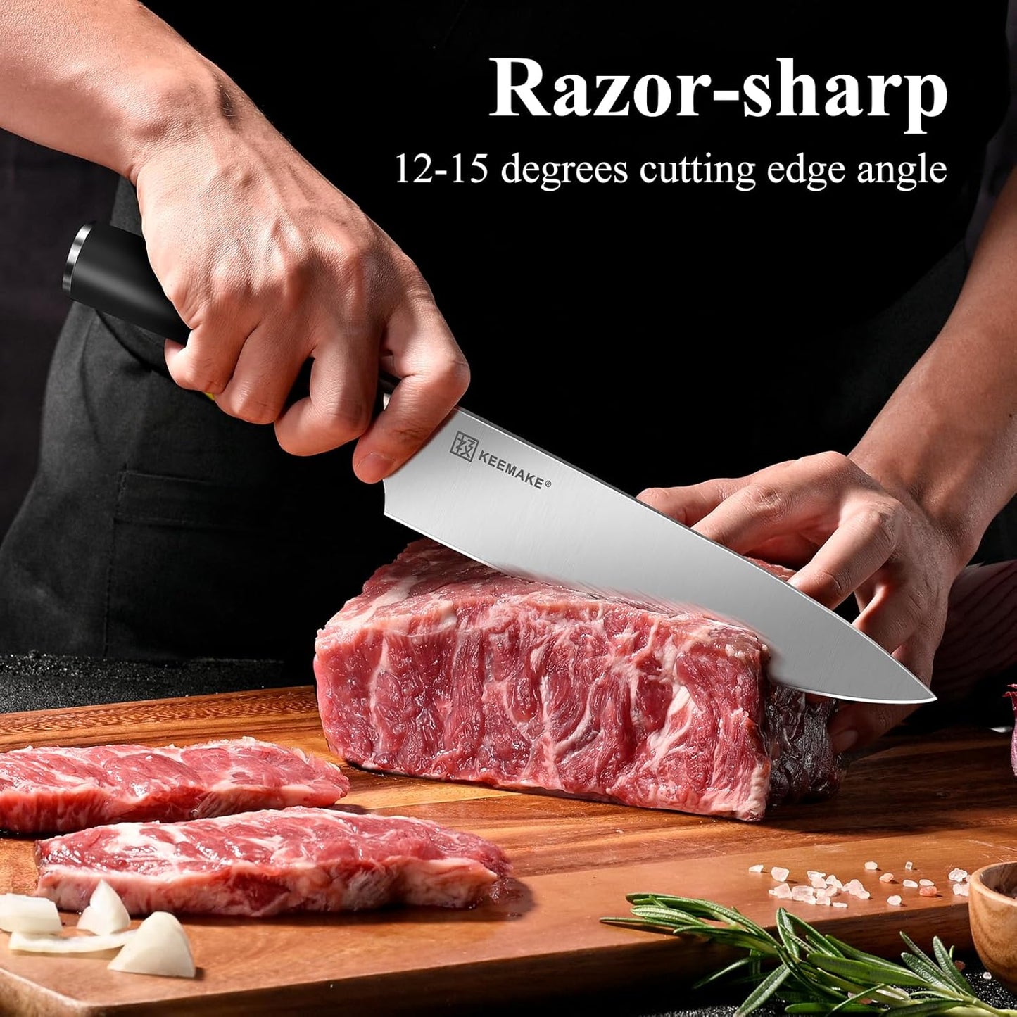 KEEMAKE Knife Block Set - 7Pcs Kitchen Knives with Magnetic Knife Block Holder, High Carbon Stainless Steel Chef Knife Set with Block, Ultra Sharp Knives Set for Kitchen With Ergonomic Handle