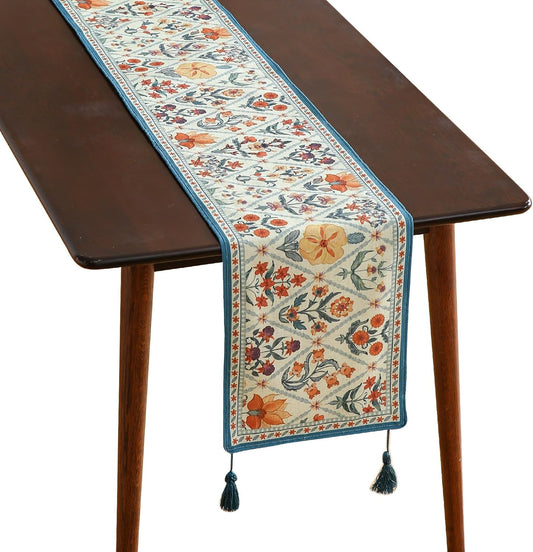 ISAENNE Designer Bohemian Elegant Linen Extra Long Table Runner 118 Inches,Colorful Flower Pattern Table Runners for Dining Tables,Thanksgiving,Kitchen Tables,Christmas,12"*118"-Floralsea A