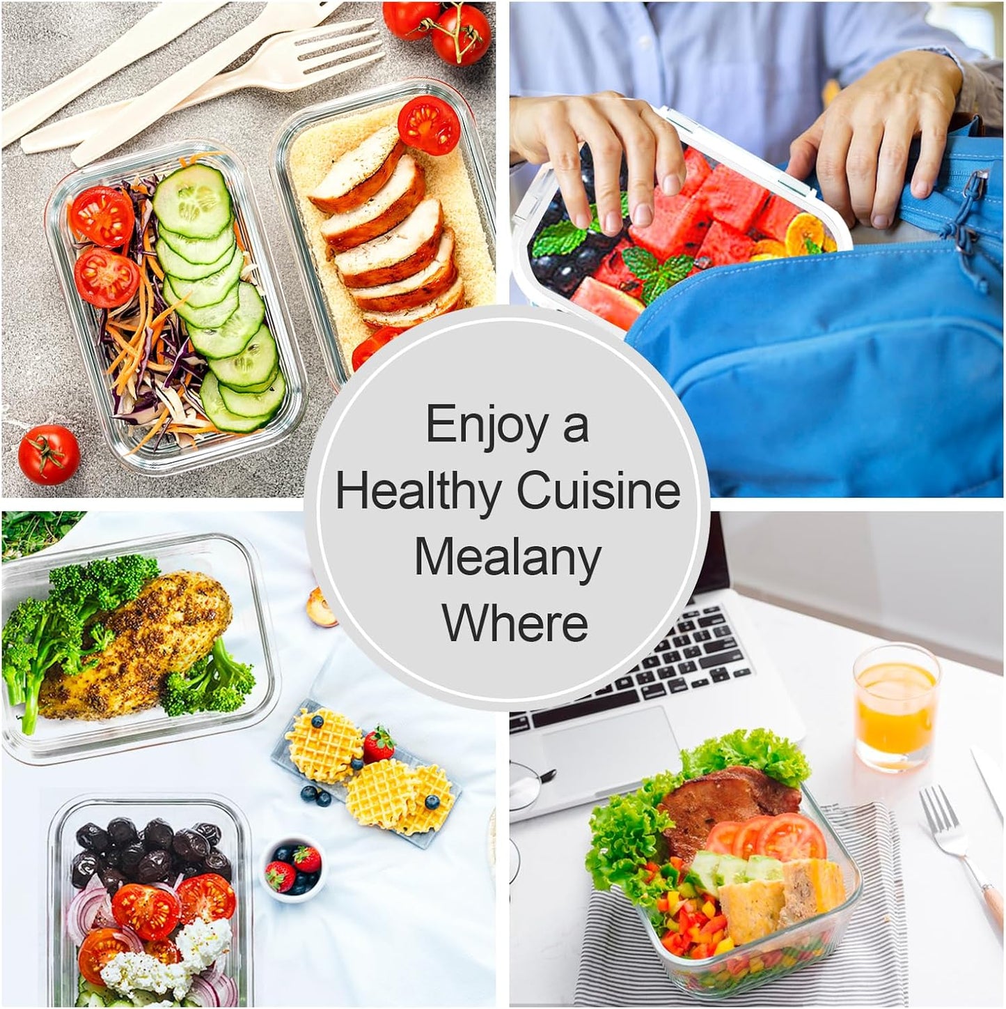 VERONES 10Pack Glass Meal Prep Containers, Airtight Glass Lunch Containers,Stackable Food Storage Containers Set with Lids,Exclusive of BPA, for Microwave,Oven, Freezer&Dishwasher Friendly,White