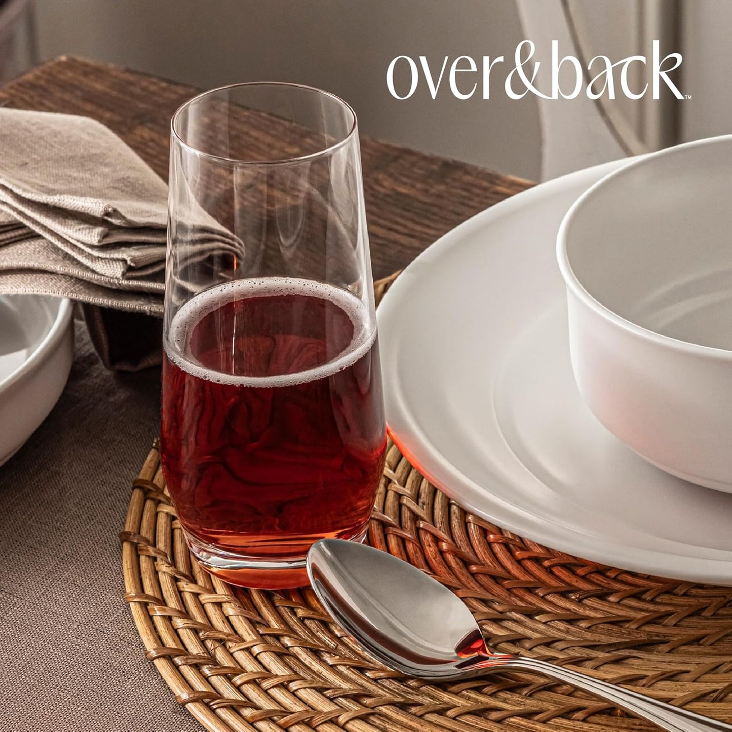 over&back 12oz Traditional Glassware - Set of 4 Classic Stemless Drinking Glasses for Parties, Get-togethers, and More - Mouth-Blown - Wine Cups for Kitchen and Dining Room - Clear