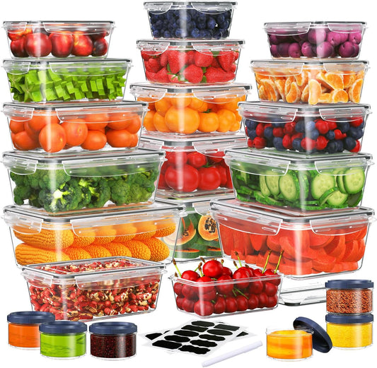 46 PCS Food Storage Containers with Lids(23 Containers & 23 Lids), Reusable Plastic Food Containers with Lid for Kitchen Storage and Organization, BPA-Free & Leak Proof with Labels & Pen