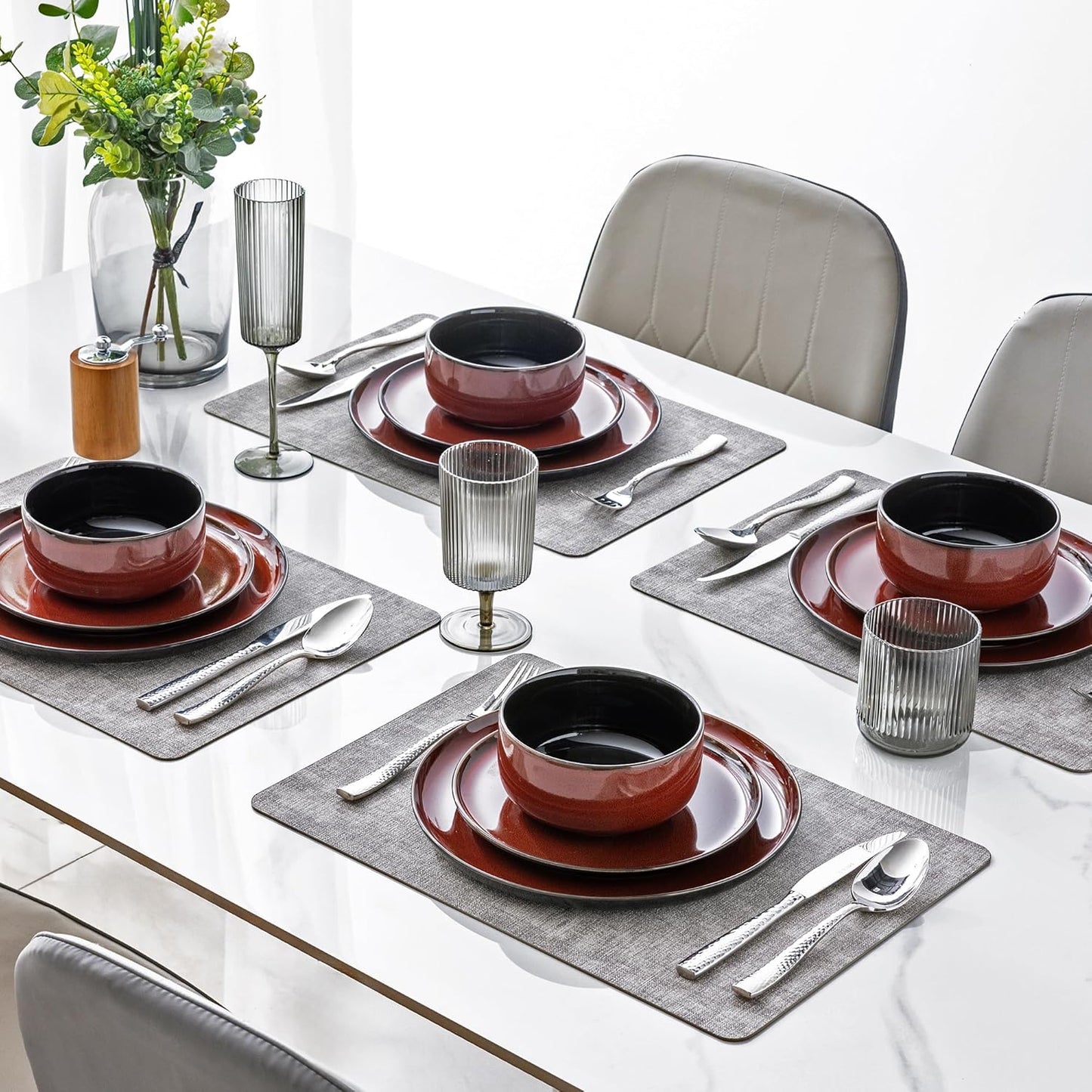 LeRatio Ceramic Dinnerware Sets for 4,Porcelain Plates and Bowls Sets,Handmade Reactive Glaze Dishes Set,Chip Resistant and Scratch Resistant | Oven&Dishwasher & Microwave Safe,Service for 4-Red