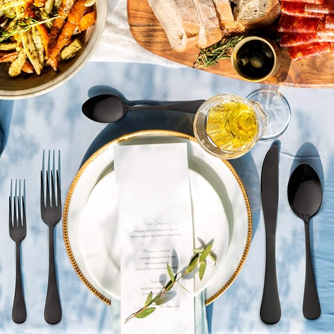 Black Silverware Set, LIANYU 20 Piece Stainless Steel Flatware Cutlery Set for 4, Mirror Finish, Dishwasher Safe