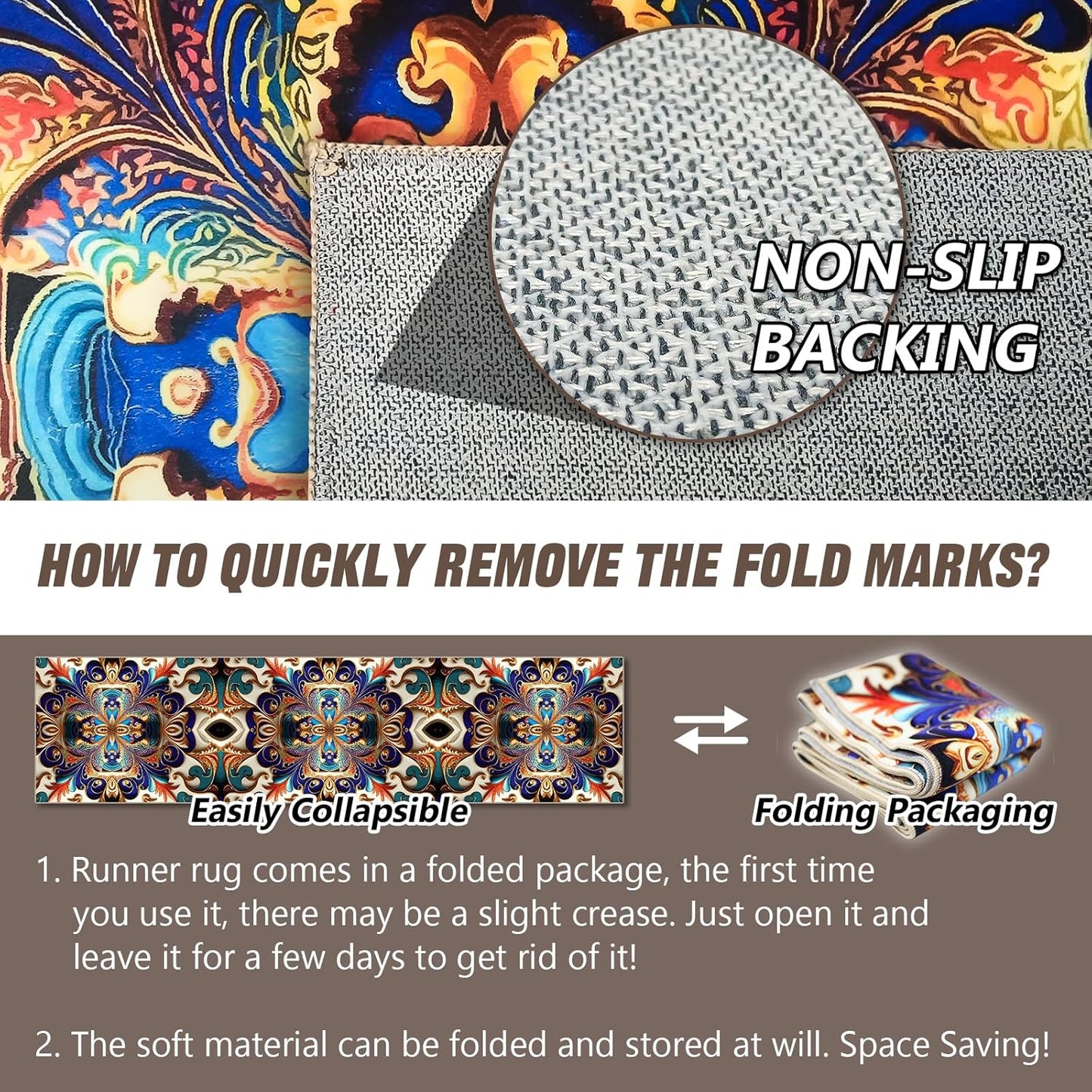 Washable Corridor Runner Rug, Non-Slip Vintage Hallway Rug Runner with Upgrade Rubber Backing, Stain Resistant Faux Wool Distressed Carpet for Bedroom Kitchen Laundry Corridor Balcony (94.5" x 23.6")