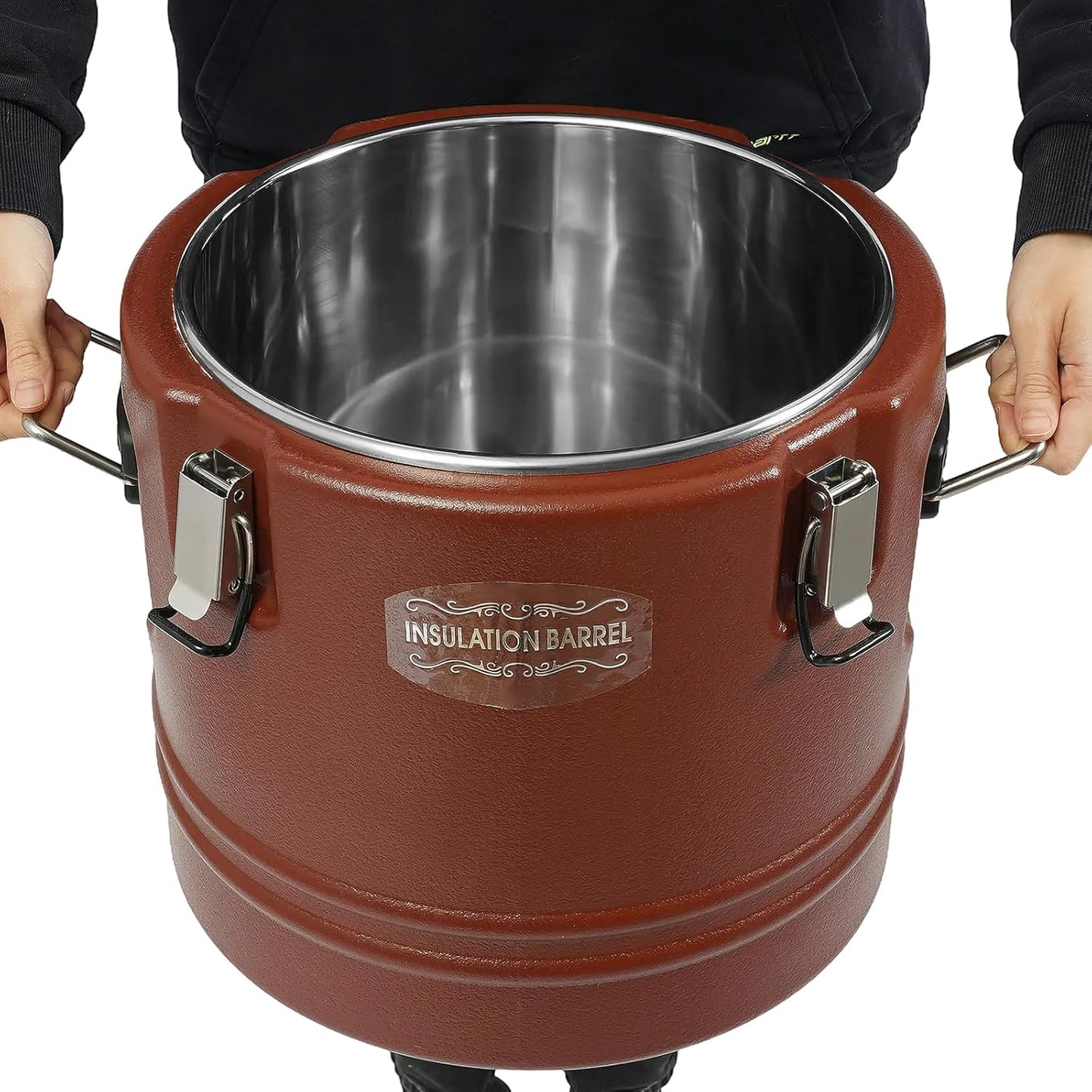 DYNAMI 8Gal Insulated Food Container with Handles&Buckles,Portable Commercial Food Warmer Insulated Soup Container Cold Hot Box for Catering,Stainless Steel Inner Liner, Sealed and Leak-proof (Brown)