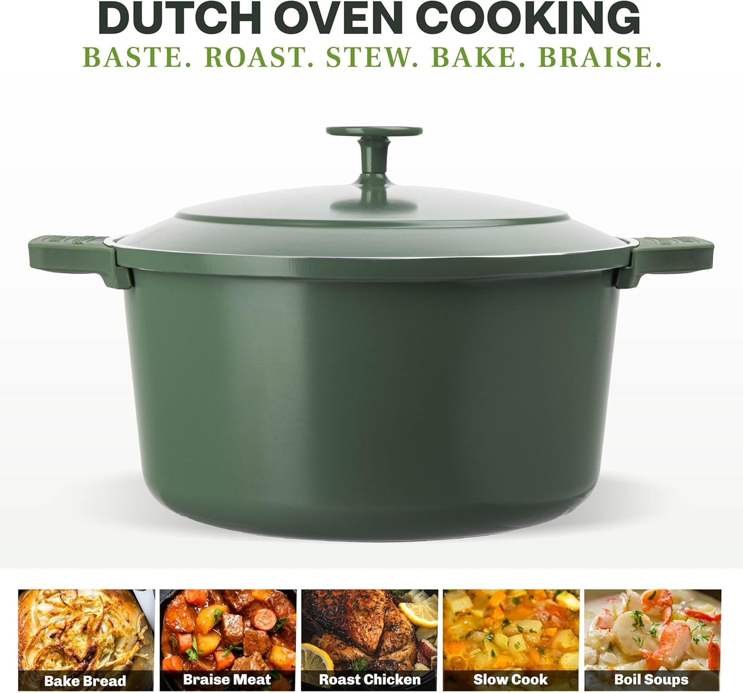 Gotham Steel 5 Qt Lightweight Dutch Oven Pot with Lid & Holders, Ceramic Non Toxic, Oven Safe & Even Heat Retaining Dutch Oven for Bread Baking Sourdough, Soup, Casserole, 70% Lighter than Cast Iron