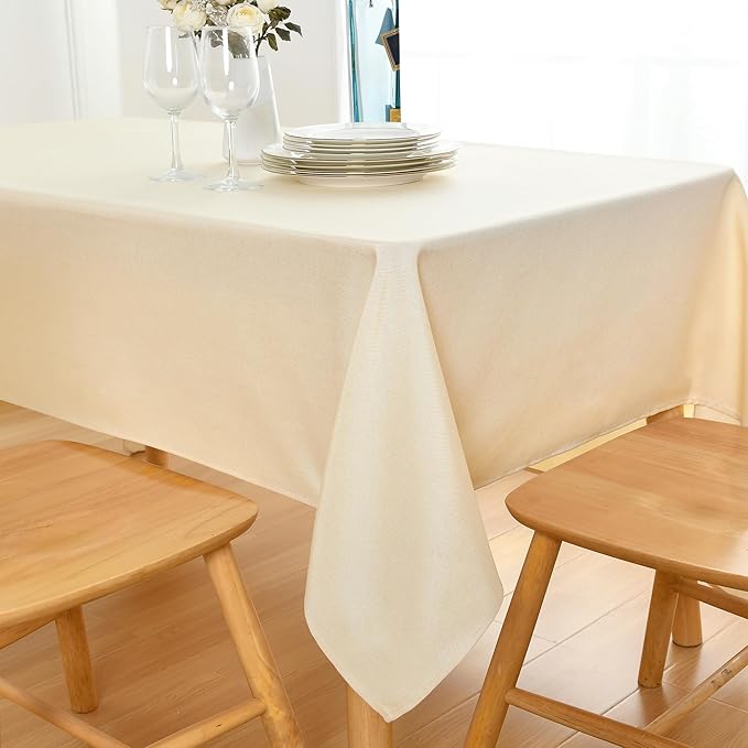 JIUZHEN Rectangle Table Cloth Faux Linen Farmhouse Tablecloth Wrinkle and Stain Resistant Decorative Fabric Table Cover for Kitchen, Dining Room, Parties and Camping, Champagne, 52 x 70 Inch