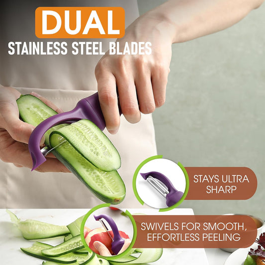 Spring Chef Professional Purple Swivel Vegetable Peeler for Kitchen, Stainless Steel Potato Peeler with Soft Grip Handle, Perfect For Veggie, Fruit, Carrot, Apple, Cucumber - Dishwasher Safe