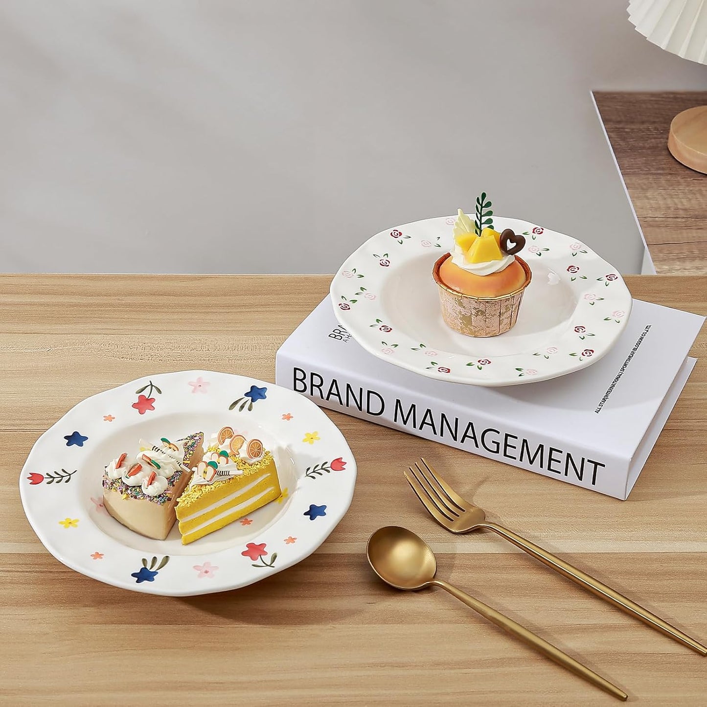 Koythin Ceramic Straw Hat Ramen Bowl Set, Pasta Bowls, Salad Serving Bowl for Noodle, Dinner, Salad, Microwave Dishwasher Safe (Large Floral Fragments)