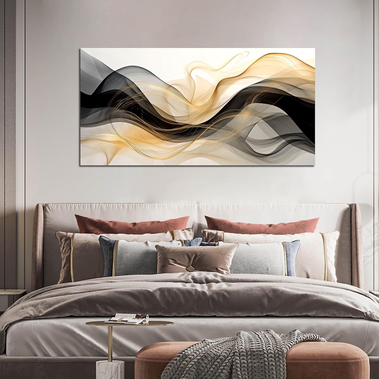 Abstract Canvas Prints Black and White Wall Art Gold Wall Decoration Artwork Decor for Bedroom Dining Room Home Office Kitchen 24x48 Modern Art Decor