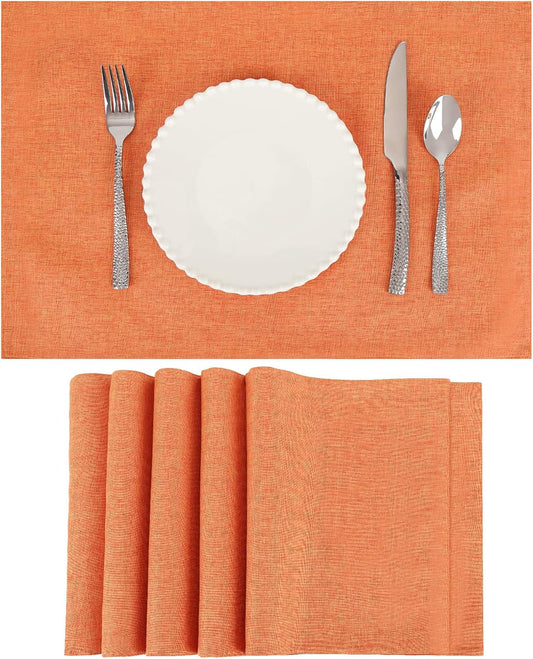 Placemats Set of 6 Linen Type Fabric Cloth Placemats, 19 x 13 Inch Double Layered Thick Wrinkle Free Heat Resistant Table Place, for Dining, Kitchen, Party (Orange, 48 * 33cm)