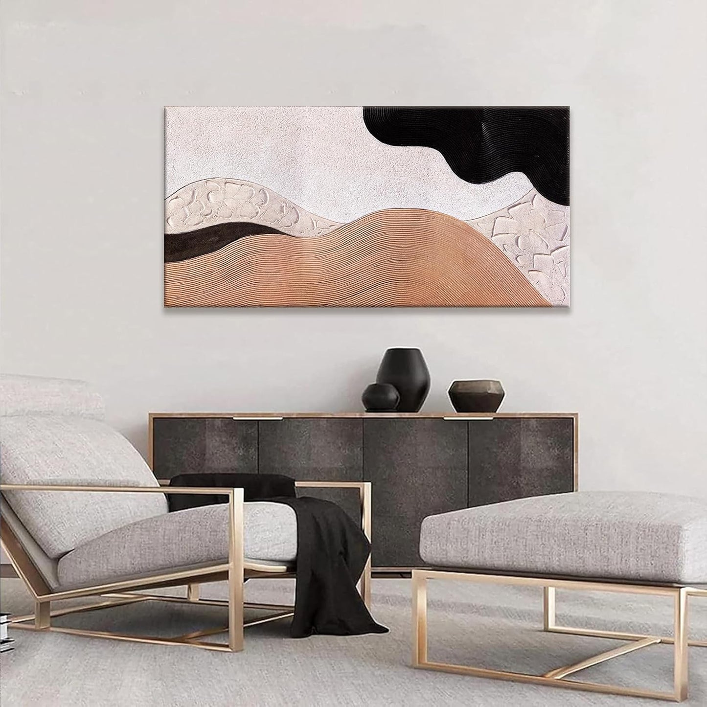 Suconvng Brown Abstract Wall Art For Living Room Modern Canvas Art Wall Decor Abstract Art Prints Pictures Black Wall Art For Hotel Home Wall Decor 24x48 Inch Ready To Hang