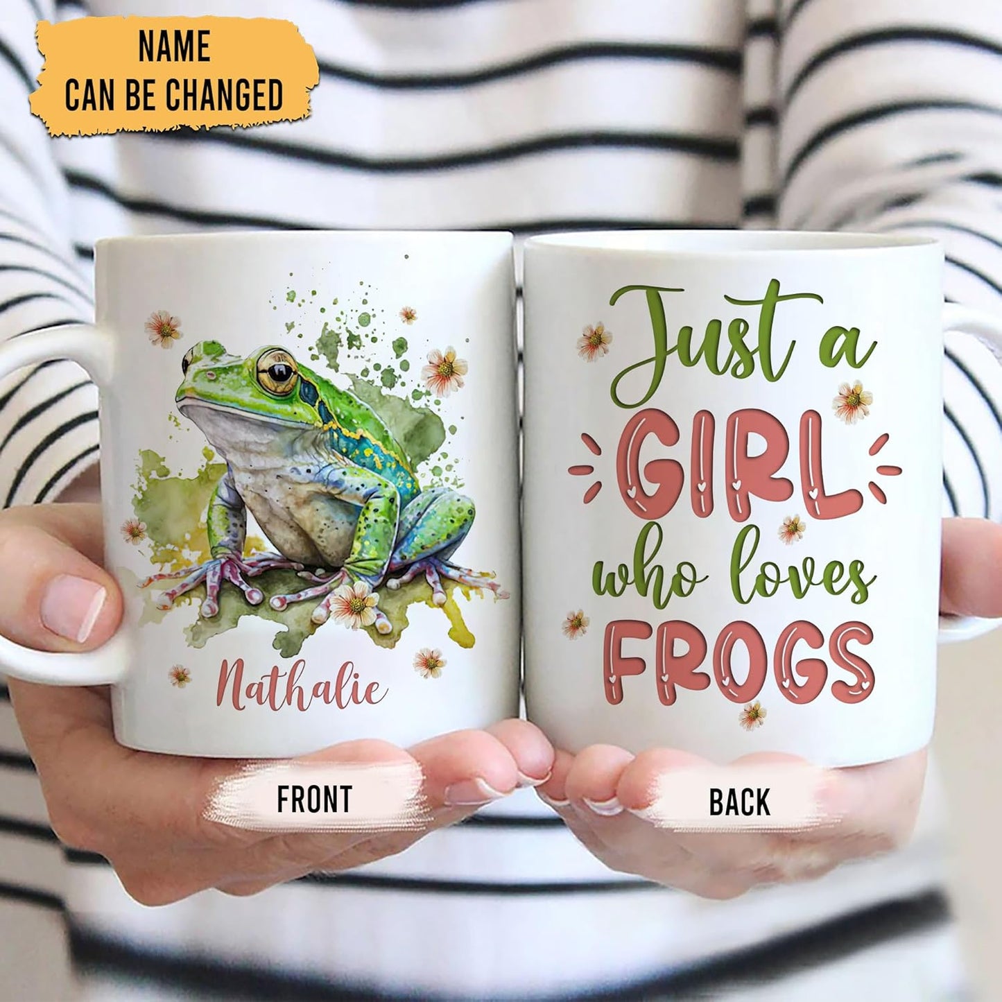 Hyturtle Personalized Gifts Frog Lover - Just A Girl Who Loves Frogs Custom Name Ceramic Coffee Mug Cup 11oz - Idea Cute Animal Lover Gifts For Women, Girl kid Daughter On Birthday, Christmas