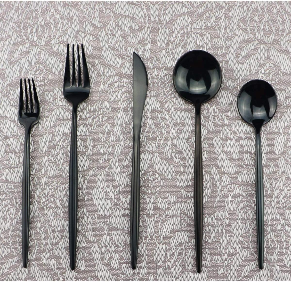 Gugrida Portable Silverware Set - 5-Piece Flatware Cutlery Set - 18/10 Stainless Steel - Mirror Polishing Black - Travel Elegant Modern Utensils - Service for 1 Include Steak Knife Dinner Fork Spoon