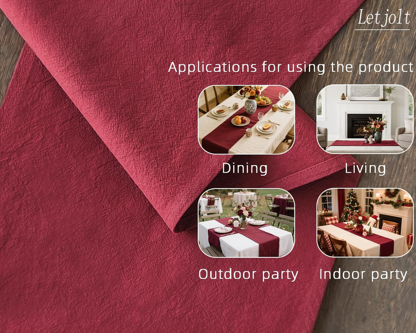 Letjolt Burgundy Table Runner 72 Inches Rustic Farmhouse Table Runner Dark Red Cotton Runner Plain Table Decor