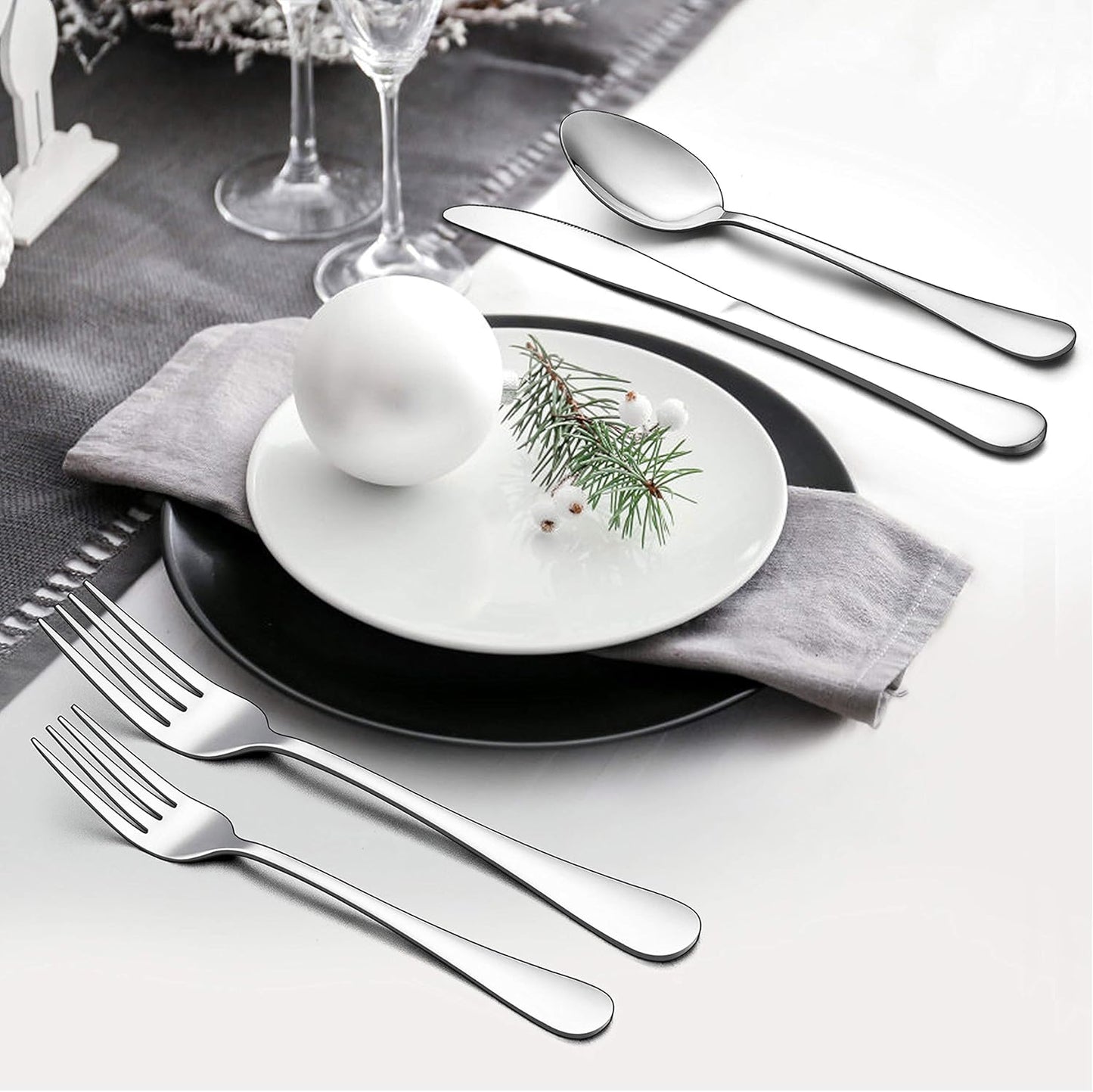 LIANYU 36-Piece Silverware Set with Steak Knives, Stainless Steel Flatware Cutlery Set for 6, Modern Eating Utensil Tableware for Kitchen Restaurant Hotel, Dishwasher Safe