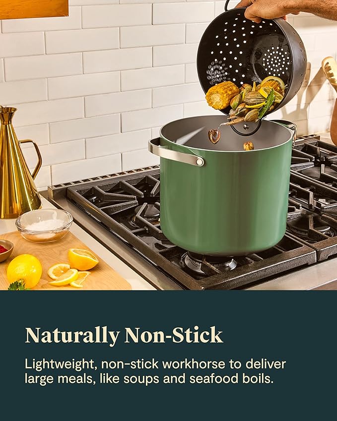 Caraway Stock Pot - 12 Qt Ceramic Coated Pot With Lid - Fee From Forever Chemicals - Large Pot for Bigger Batches - White