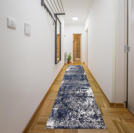 Keen Home Design Area Rugs - 2x16 Non-Shedding, Abstract Rugs for Kitchen, Living Room, Bedroom, Dining Room, Entryway - Size: 2'8" x 16', Navy/Grey/White