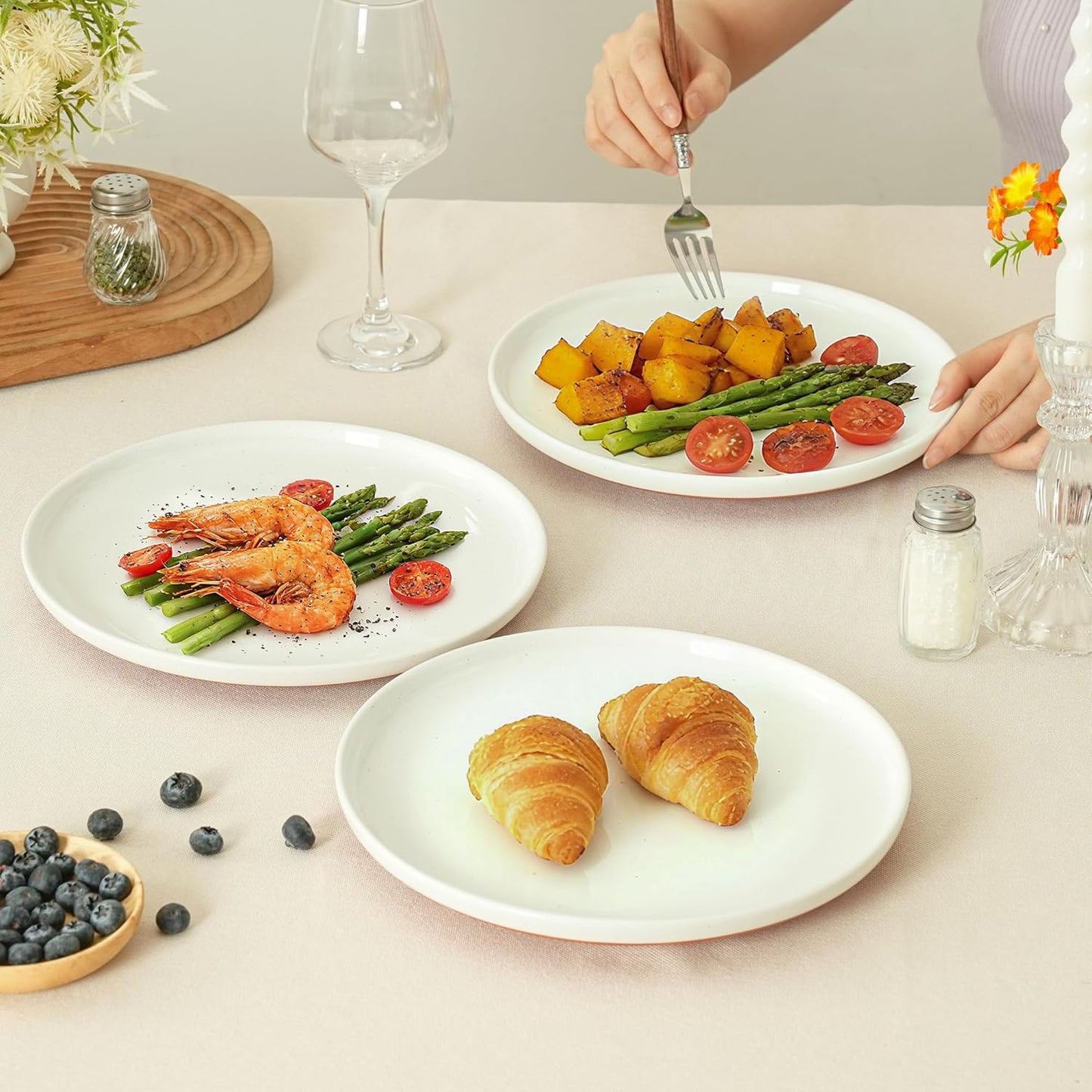 Stoneware Dinner Plates Set of 4, 10.25 Inch Plates for Steak, Pasta, Ceramic Plates Sets, Microwave Safe, Dishwasher Safe, Versatile for All Seasons, Stardust Glaze White