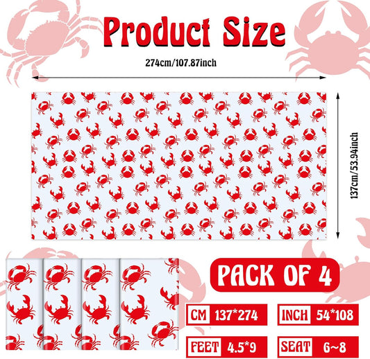 Juexica 4 Pcs 54 x 108 Inch Crab Boil Party Table Cloth Summer Seafood Party Supplies Plastic Crab Tablecover Decorations Rectangular for Sea Animals Dining Kitchen Centerpiece