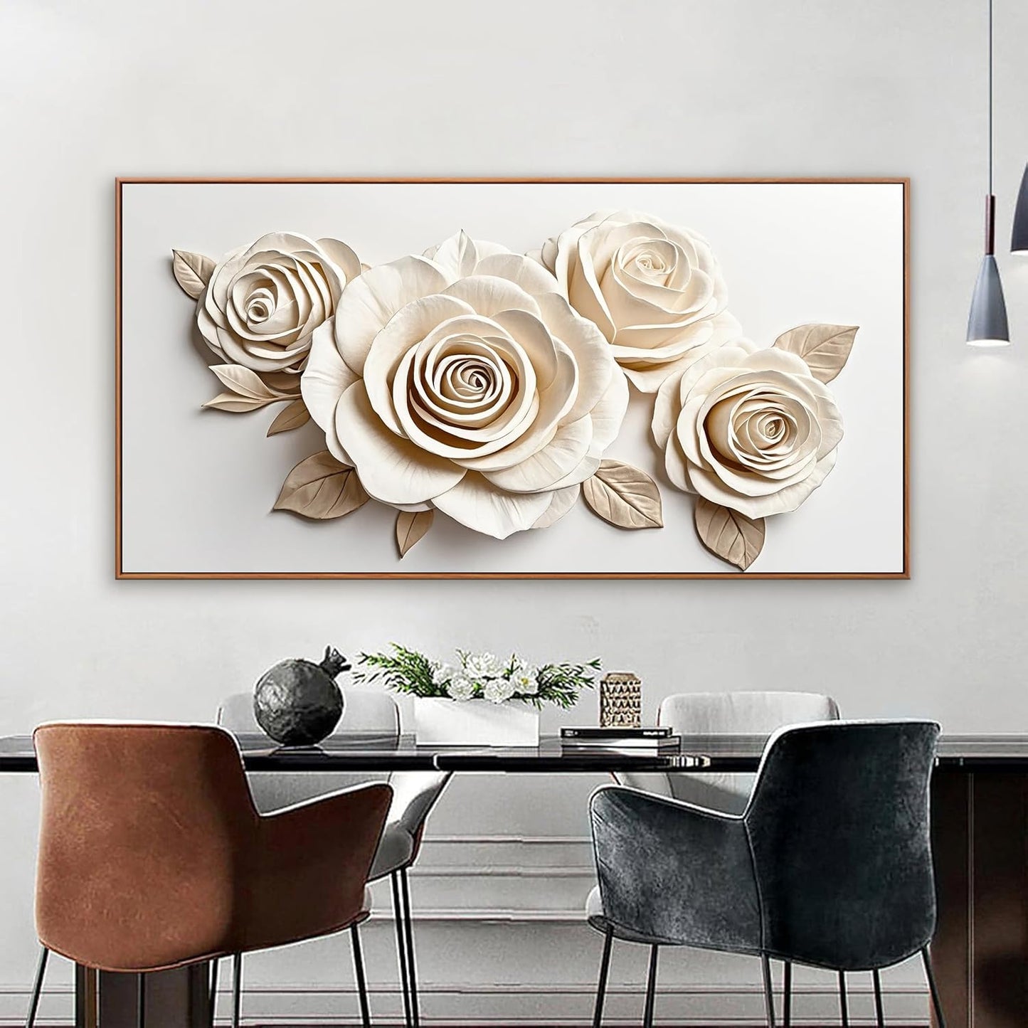 Framed White Flower Wall Art Living Room Home Wall Decor Modern Canvas Art Wall Decor 29 x 58 Inches Large Flower Wall Art Elegant Picture For Bedroom Office Artwork