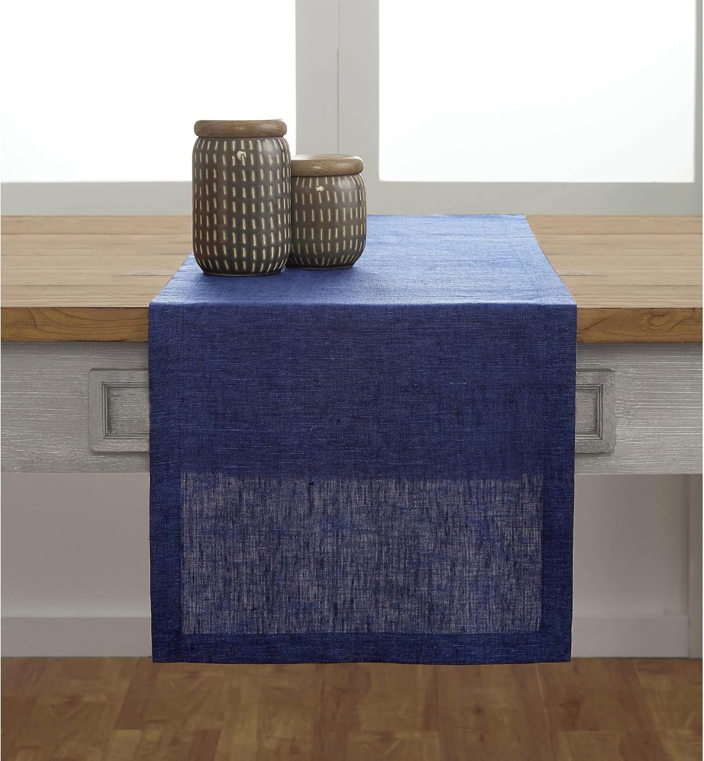 Solino Home Linen Table Runner 72 Inches Long - Athena, 100% Pure Linen Chambray Navy 14 x 72 Inch Table Runner for Dining, Fall, Autumn, Thanksgiving, Holiday