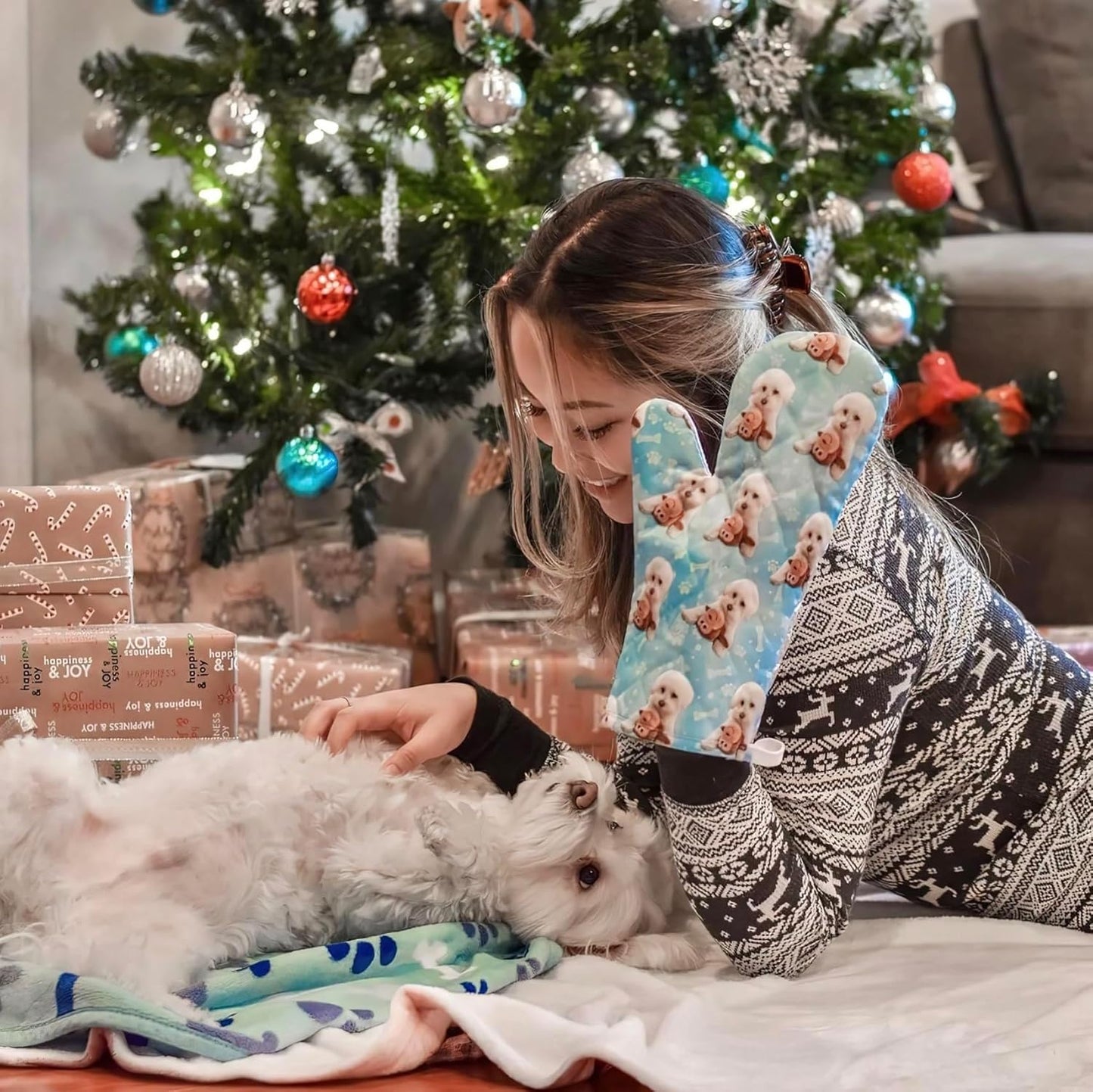 Customized Dog Oven Mitt with Picture, Personalized Photo Oven Mitt with Your Photo Customized Unisex Cat and Dog Mitt Gifts - Avocado