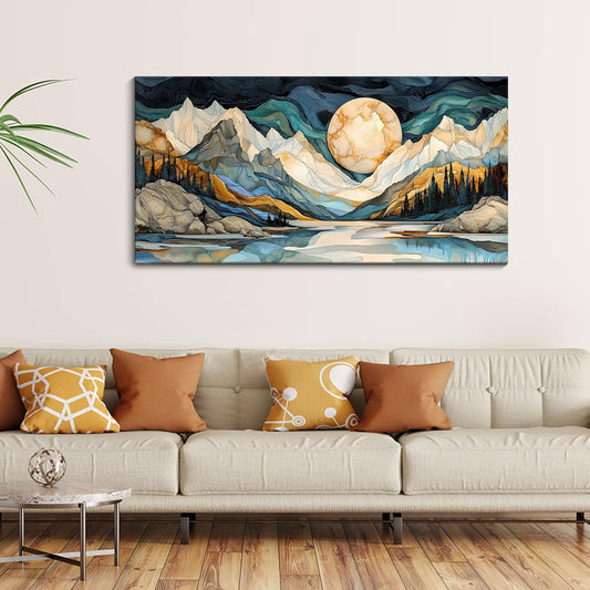 JEAWA Large Canvas Wall Art - 24x48 Inchs Abstract Painting Decor, Textured Mountain Pictures as Gifts for Friends, Modern Art Prints for Bedroom Living Room Bathroom Home Decoration