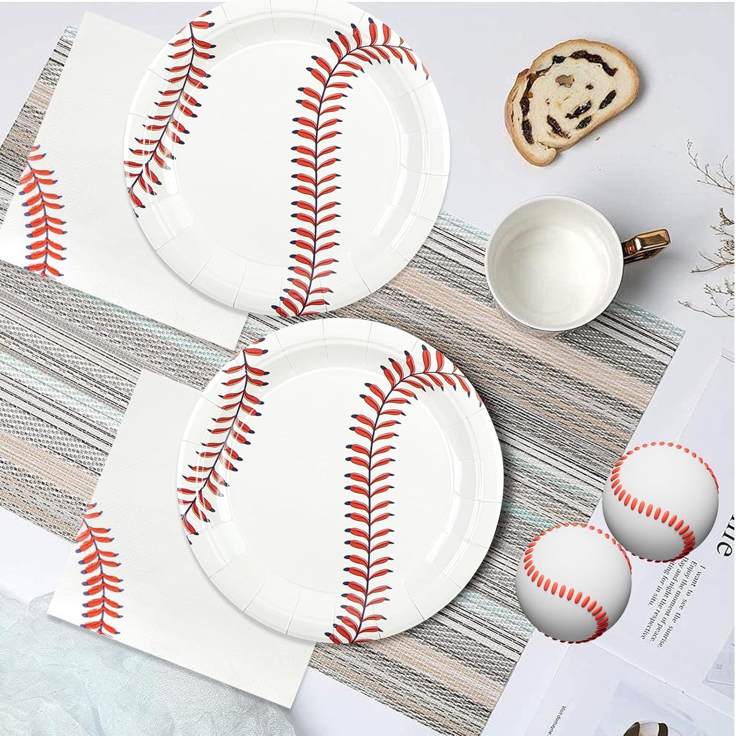 50 Pcs Baseball Plates and Napkins Party Supplies, Baseball Themed Birthday Party Decorations 7Inch Dessert Plates Disposable Paper Dinnerware Tableware Set Party's Favors