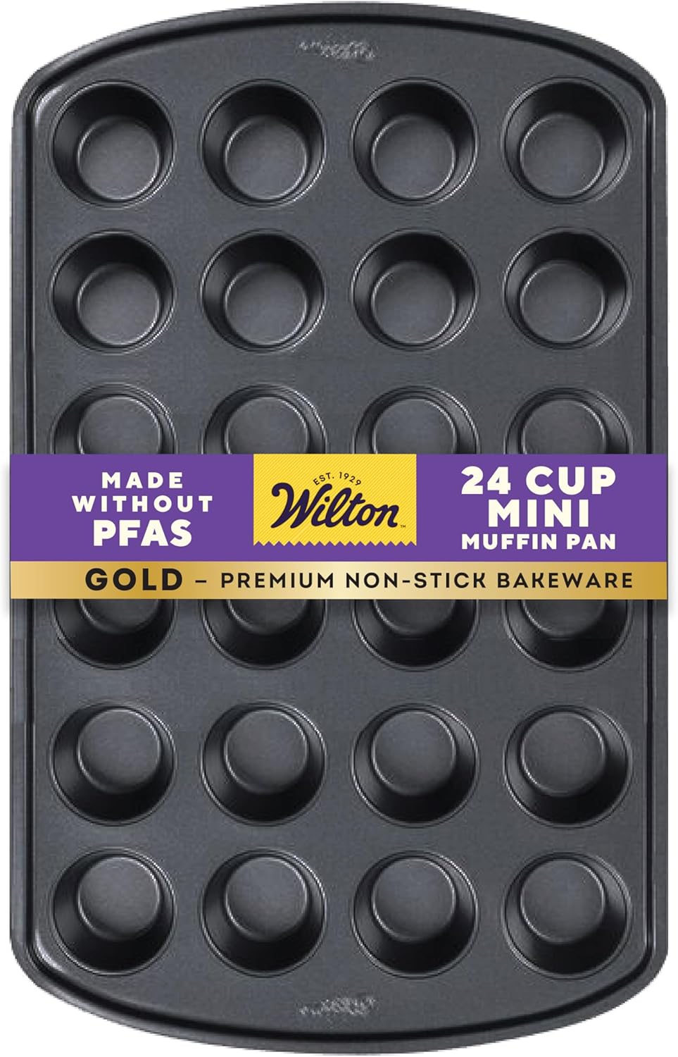 Wilton Gold Non-Stick 24-cup Muffin Pan, Stainless Steel Bakeware, Made without PFAs, 16 x 10 x 1 in., Packaging may Vary