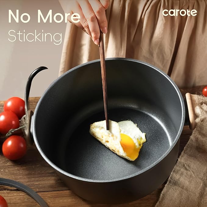 CAROTE Nonstick Soup Pot With Lid, 4.5Qt Non Stick StockPot Large Cooking Pot with Lid, Titanium - containing Soup Pot, Induction Compatible, PFOA/PFOS Free