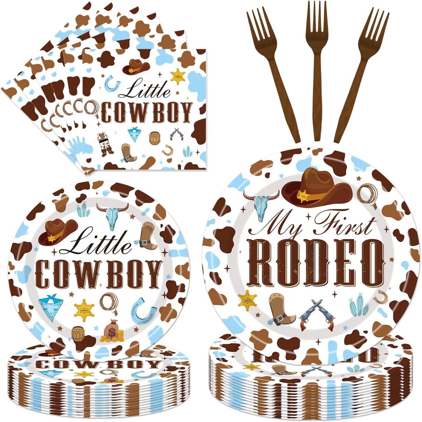 My First Rodeo Birthday Party Supplies - Western Cowboy 1st Party Decorations for Boy Baby Shower My First Rodeo Plates Napkin Forks Tableware Set | Serves 24 Guests