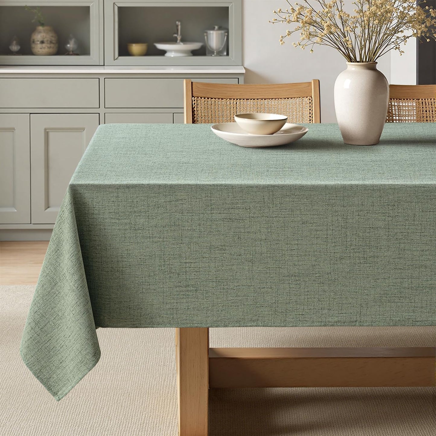 MIULEE Sage Green Linen Tablecloth 60x84 Inch Rectangle Table Cloth Waterproof,Stain Resistant & Wrinkle Resistant for Dining Party Wedding