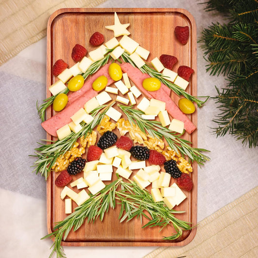 16" X 10" Large Wooden Serving Trays Acacia Wood Charcuterie Boards Rectangular Serving Platters for Cookie, Dessert, Party Food Dish Snack Appetizer Plates Kitchen Platter Tray Cheese Board